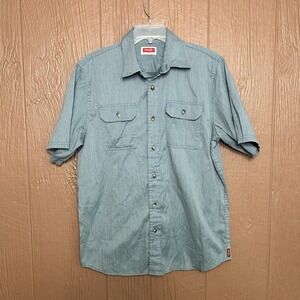 Wrangler‎ Mens Turquoise Button Up Short Sleeve EUC Size M Workwear Basic